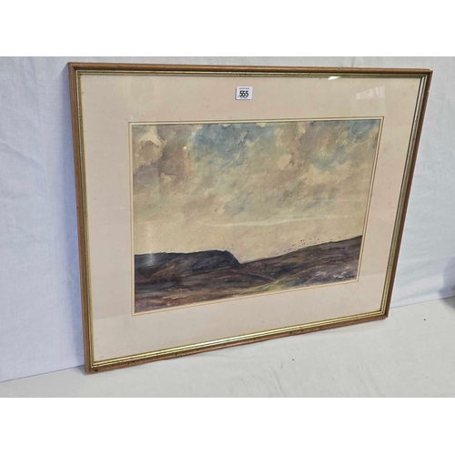 555 - WATERCOLOUR OF A MOORLAND LANDSCAPE WITH CLOUD STUDY. WATERCOLOUR,  INDISTINCTLY SIGNED HARRISON, 23... 