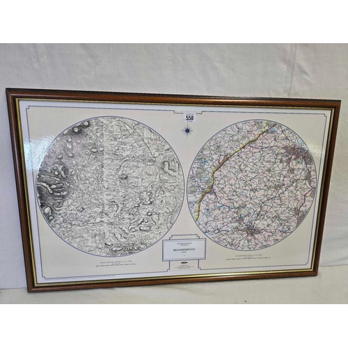 558 - FRAMED PRESENTATION ORDNANCE SURVEY MAPS OF BROADHEMPSTON, DEVON ONE FROM FIRST EDITION 1880 AND A M... 