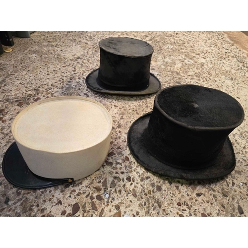 7 - 2 VINTAGE BLACK TOP HATS &  FRENCH KEPI A/F CONDITION