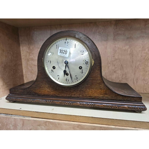 1020 - OAK WESTMINSTER CHIME MANTEL CLOCK