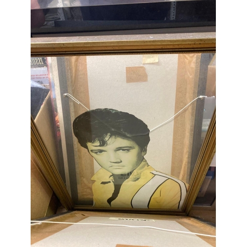 142 - LARGE CARTON OF ELVIS MEMORABILIA INCL; MIRRORS, PICTURES, MAGAZINES ETC