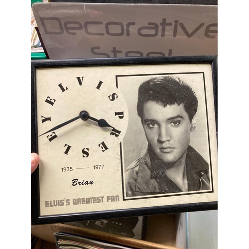 142 - LARGE CARTON OF ELVIS MEMORABILIA INCL; MIRRORS, PICTURES, MAGAZINES ETC