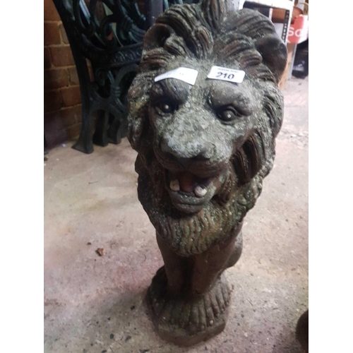 210 - PAIR OF LARGE RECONSTITUTED STONE LION GARDEN ORNAMENTS