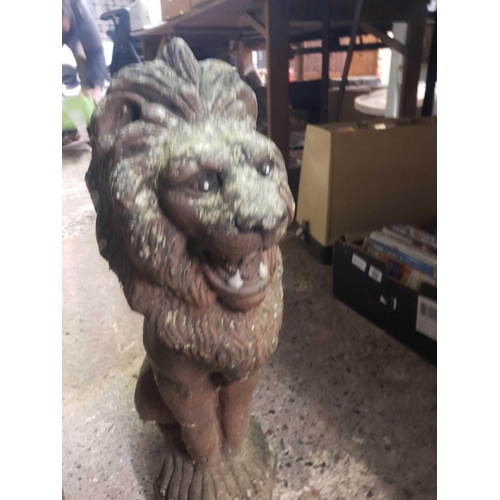 210 - PAIR OF LARGE RECONSTITUTED STONE LION GARDEN ORNAMENTS