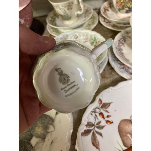 226 - SHELF OF 4 ROYAL ALBERT BONE CHINA COLLECTORS PLATES, ROYAL DOULTON, FOUR SEASONS TRIO'S ETC