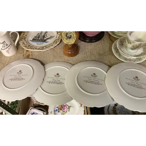 226 - SHELF OF 4 ROYAL ALBERT BONE CHINA COLLECTORS PLATES, ROYAL DOULTON, FOUR SEASONS TRIO'S ETC