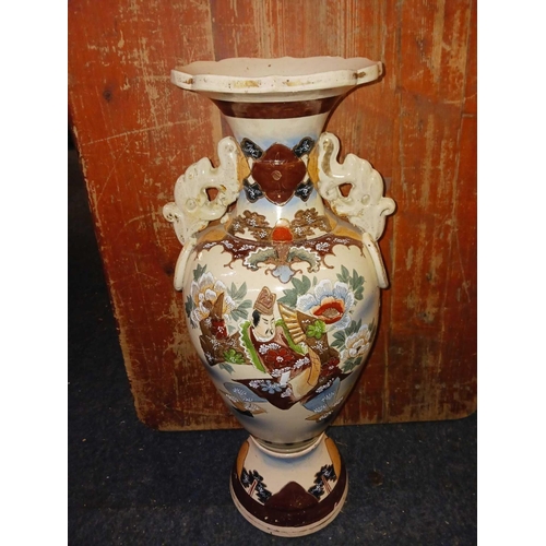 291 - TALL POTTERY HAND PAINTED JAPANESE VASE, 26'' TALL