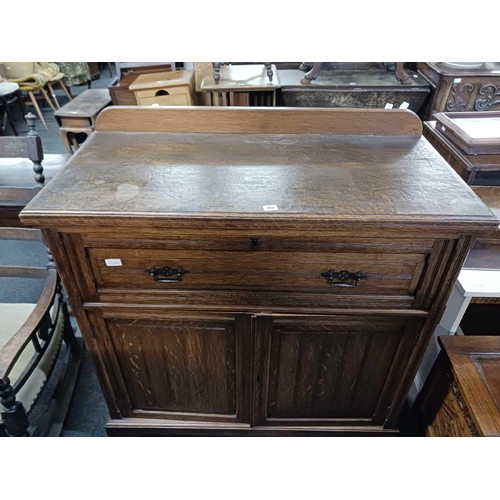 352 - ANTIQUE OAK SECRETAIRE WITH DROP FRONT, INSET WRITING SLOPE, 4 SMALL DRAWERS & CUPBOARD UNDER