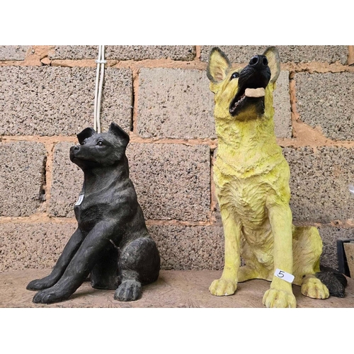 5 - 2 LARGE RESIN SEATED DOGS