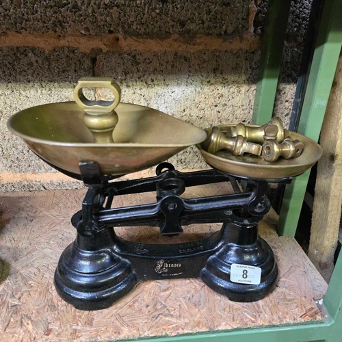 8 - VINTAGE LIBRASCO BRASS & METAL SCALES WITH SET OF WEIGHTS