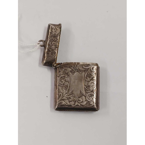 812 - A SCROLL ENGRAVED SILVER VESTA CASE, CHESTER 1910