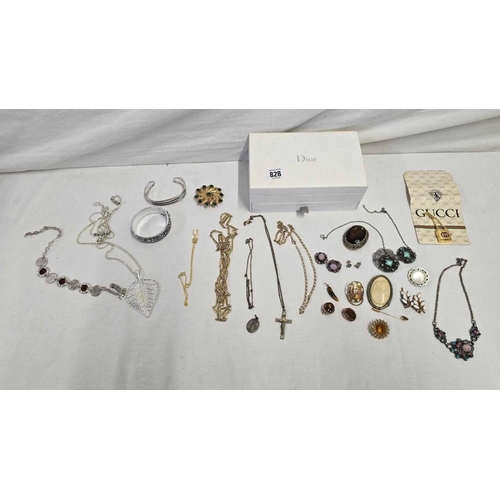 828 - DIOR BOX OF COSTUME JEWELLERY INCL; GUCCI STYLE PENDANT