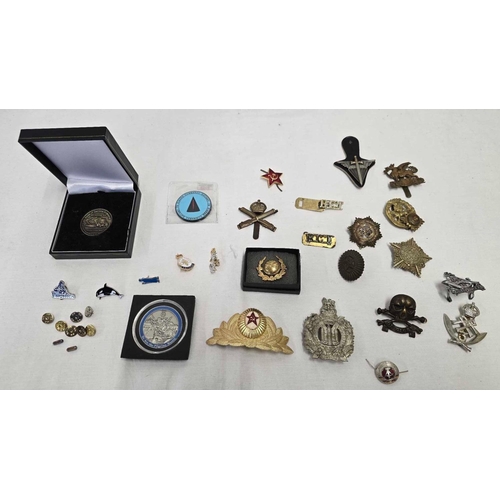 832 - SMALL CARTON OF MISC MILITARY BADGES, MEDALLIONS, PIN BADGES