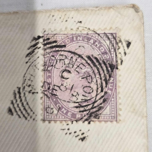 833 - ENVELOPE WITH 1 PENNY QUEEN VICTORIA LILAC STAMP, 14 DOTS PER CORNER