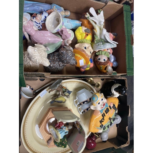 108 - 2 CARTONS OF NOVELTY CHINA, CLOWNS, DOG, LADIES, BIRDS, CLOWN CLOCK, SCOTTY DOGS & OTHER CHINAWARE
