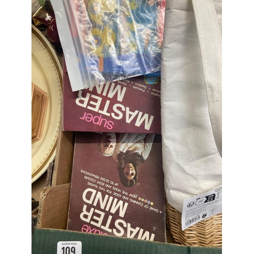 109 - 2 CARTONS WITH MISC BRIC-A-BRAC INCL; BALLOON LADY, CHARACTER JUGS, BARBIE MOUNTAIN BIKE SET, GAMES,... 