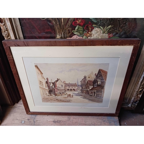 81 - QTY OF F/G PICTURES INCL; OIL ON CANVAS, STILL LIFE PICTURE IN A/F FRAME & A WOOD FRAMED WALL MIRROR