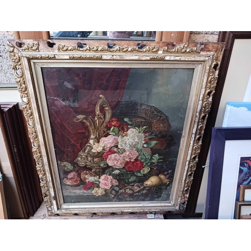 81 - QTY OF F/G PICTURES INCL; OIL ON CANVAS, STILL LIFE PICTURE IN A/F FRAME & A WOOD FRAMED WALL MIRROR