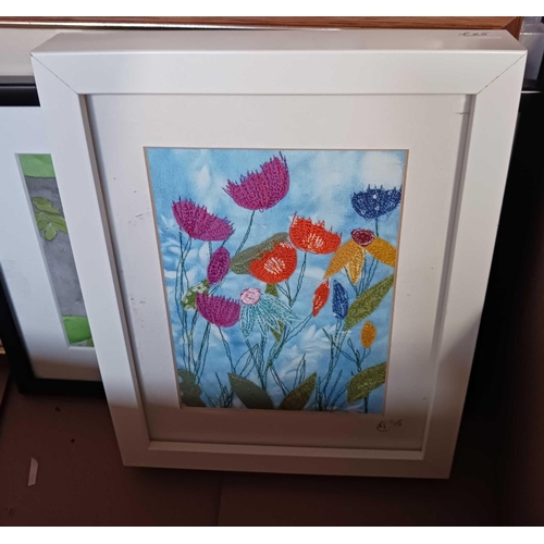 91 - CARTON WITH MISC F/G PICTURES SOME BEING EMBROIDERED