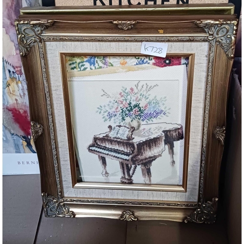 91 - CARTON WITH MISC F/G PICTURES SOME BEING EMBROIDERED