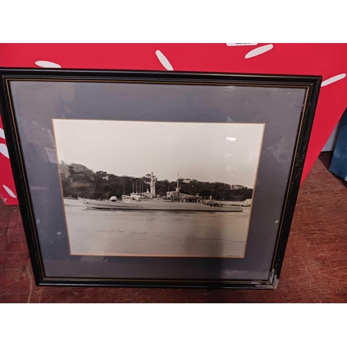 92 - CARTON OF MISC F/G PICTURES, PHOTO'S OF NAVAL SHIPS, A REPRO TITANIC SIGN & OTHER PICTURES