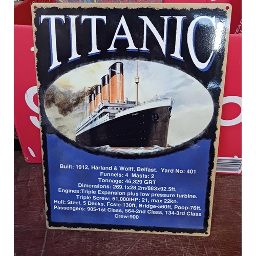 92 - CARTON OF MISC F/G PICTURES, PHOTO'S OF NAVAL SHIPS, A REPRO TITANIC SIGN & OTHER PICTURES