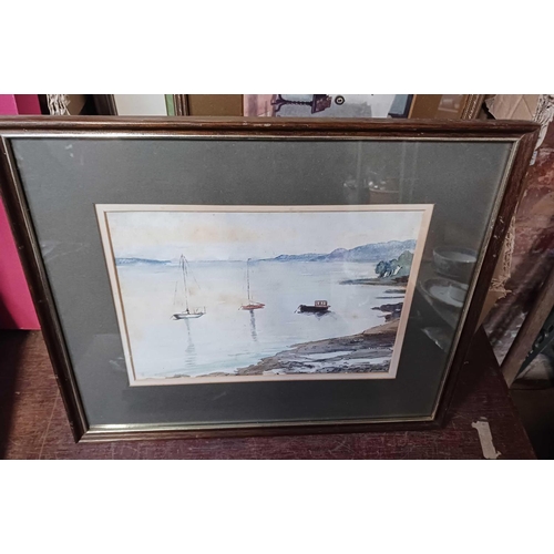 94 - CARTON WITH VARIOUS F/G PRINTS, WATERCOLOURS, PENCIL DRAWING OF A NUDE & AN ANTIQUE ENGRAVING OF SIR... 