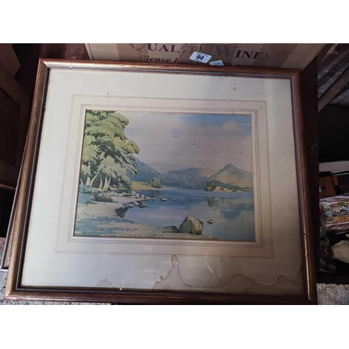 94 - CARTON WITH VARIOUS F/G PRINTS, WATERCOLOURS, PENCIL DRAWING OF A NUDE & AN ANTIQUE ENGRAVING OF SIR... 