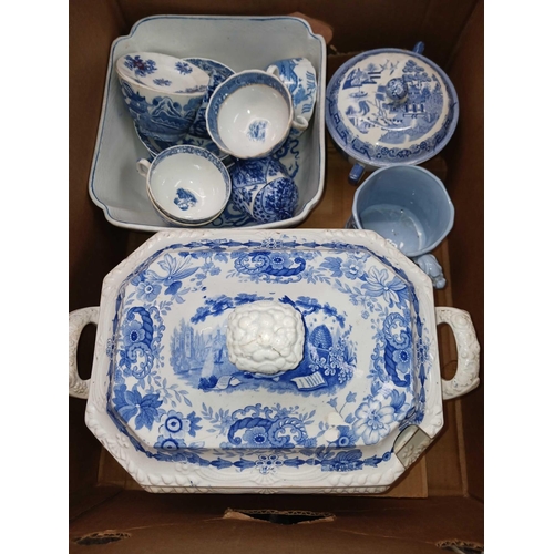 105 - 4 CARTONS OF MISC MIXED CHINA, TEA POT, SAUCERS, PLATES, JUGS IN A/F CONDITION