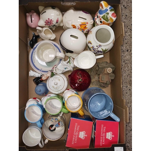 106 - 3 CARTONS OF MISC CHINA INCL;JUGS, THIMBLES