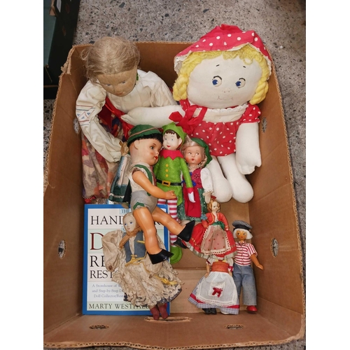 109 - CARTON OF MISC VINTAGE DOLLS & OTHERS