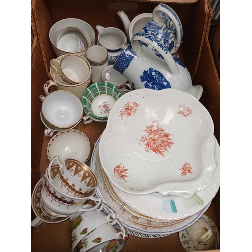 112 - 3 CARTON OF MISC CUPS, SAUCERS, JUGS,VASES IN A/F CONDITION