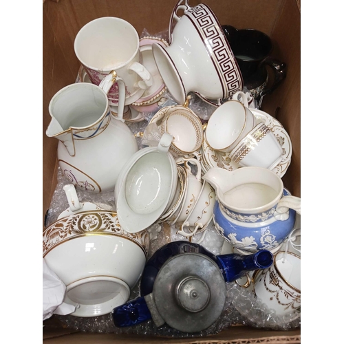 112 - 3 CARTON OF MISC CUPS, SAUCERS, JUGS,VASES IN A/F CONDITION