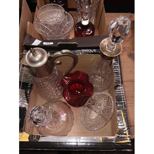 140 - 2 CARTONS OF MISC GLASSWARE INCL; DECANTERS & VASES