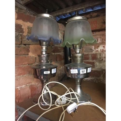 157 - 2 OIL LAMPS CONVERTED TO ELECTRIC