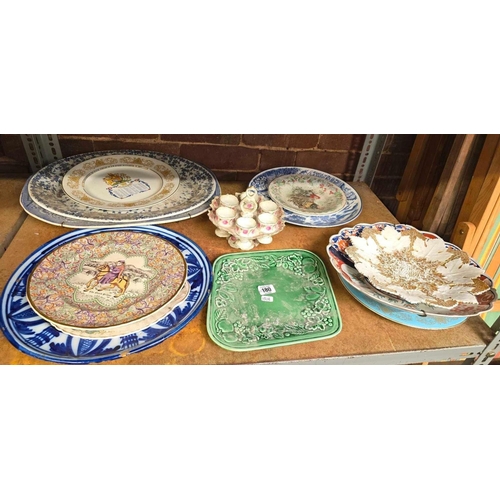 180 - 2 SHELVES OF MISC BLUE & WHITE CHINA INCL; MEAT PLATES,BOWLS, CHEESE DISH, VASE & OTHER CHINA