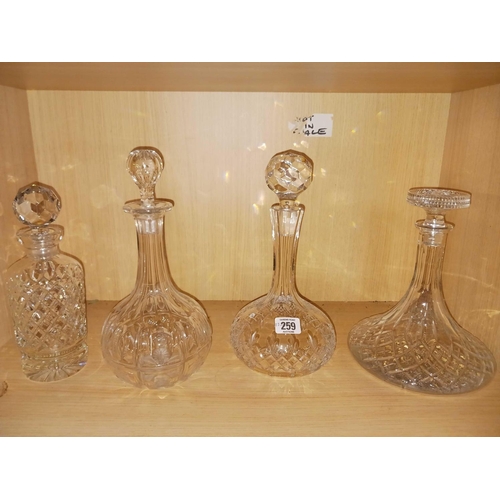 259 - 3 GLASS DECANTERS & STOPPER WITH A SHIP DECANTER & STOPPER