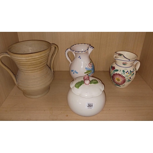 261 - 2  SUMMER PUNCH JUGS, LARGE POTTERY VASE & LIDDED BOWL