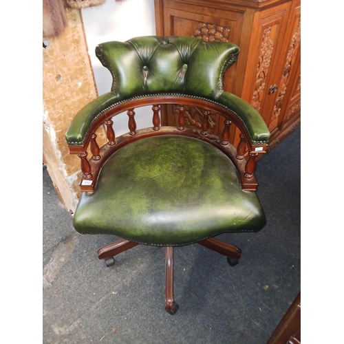 272 - GREEN LEATHER OFFICE SWIVEL CHAIR