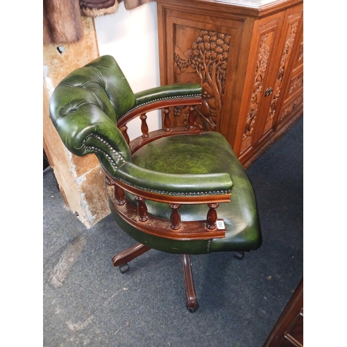 272 - GREEN LEATHER OFFICE SWIVEL CHAIR