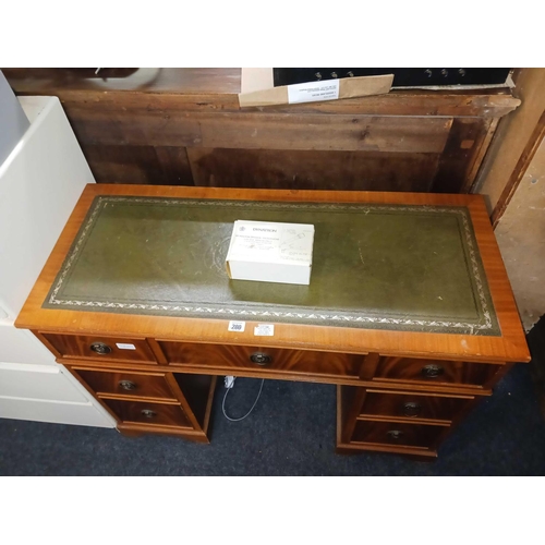 280 - DYNATRON MUSIC CENTRE WITH SPEAKERS IN THE FORM OF A YEW WOOD KNEEHOLE DESK WITH LEATHER TOP