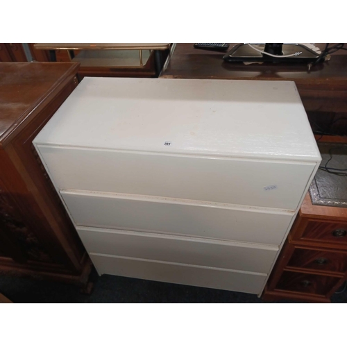 281 - WHITE PAINTED CHEST OF 4 DRAWERS, 34'' WIDE