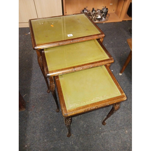 303 - LEATHER TOP & GLAZED TOP NEST OF 3 TABLES