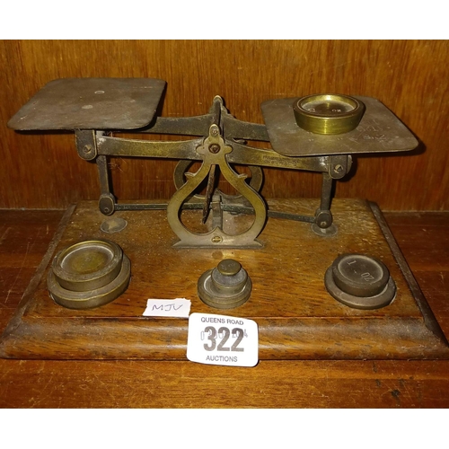 322 - PAIR OF BRASS SCALES & WEIGHTS