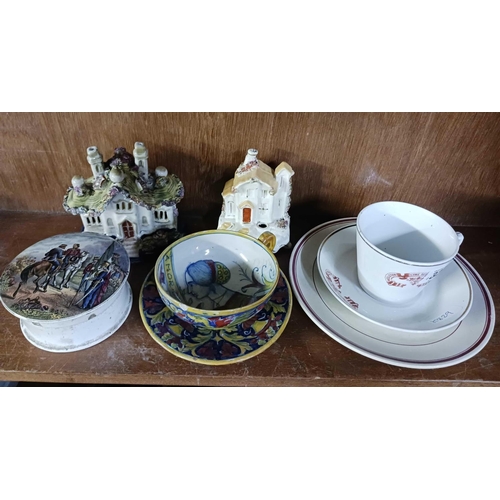 326 - QTY OF CHINAWARE INCL; 2 CHINA COTTAGES, DISH & LID ETC