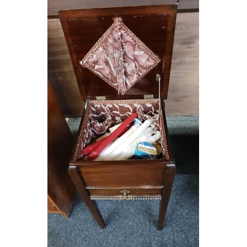 350 - MAHOGANY SEWING BOX & CONTENTS