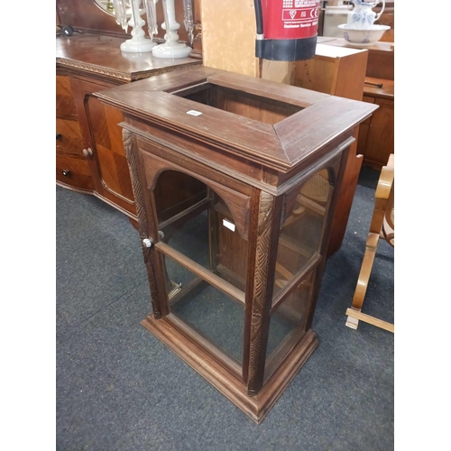 353 - VINTAGE WOODEN FLOOR STANDING DISPLAY CABINET, A/F