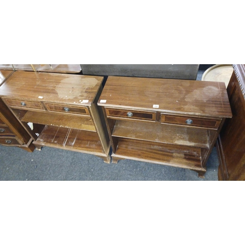 358 - PAIR OF INLAID MAHOGANY SHELVING UNITS WITH DRAWERS A/F