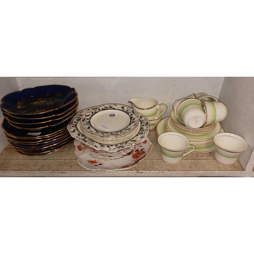 369 - SHELF OF CHINA INCL; TEA SET, PLATES, BOWLS ETC