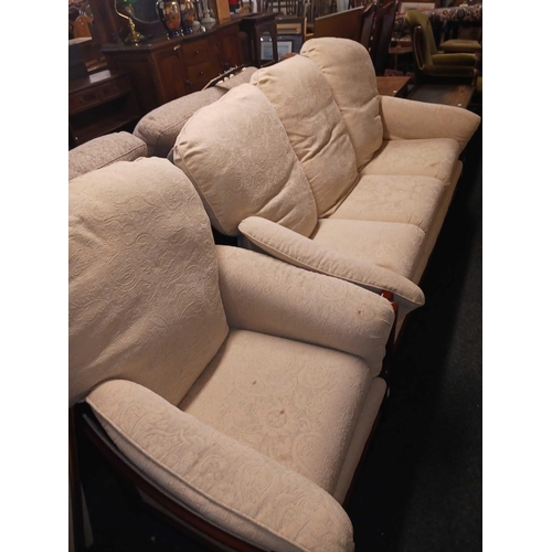 392 - THREE SEATER CREAM SETTEE & MATCHING ARMCHAIR